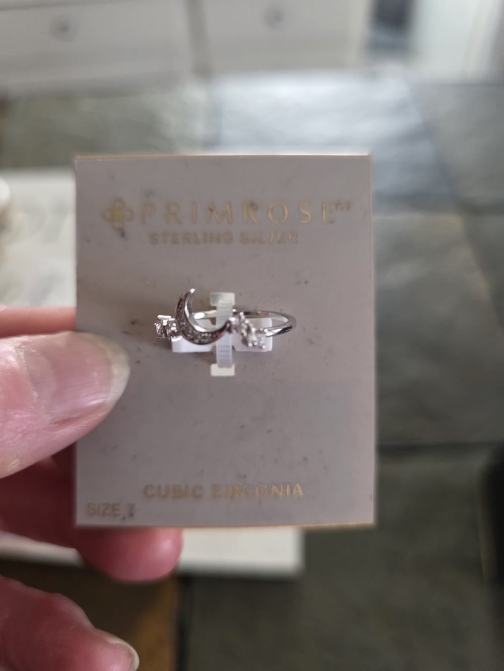 Primrose Sterling Silver Crescent Moon Cubic Zirconia Ring - Silver